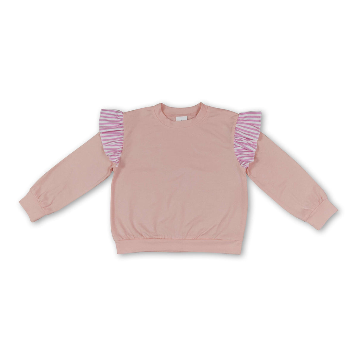 Long sleeves pink stripe peach cotton kids girls fall top