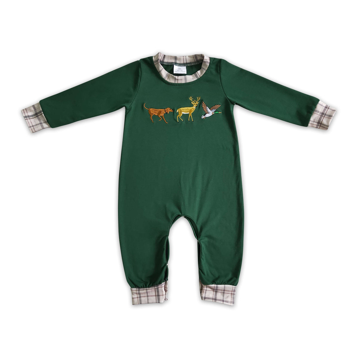 Dog deer duck embroidery baby boy sibling Christmas romper