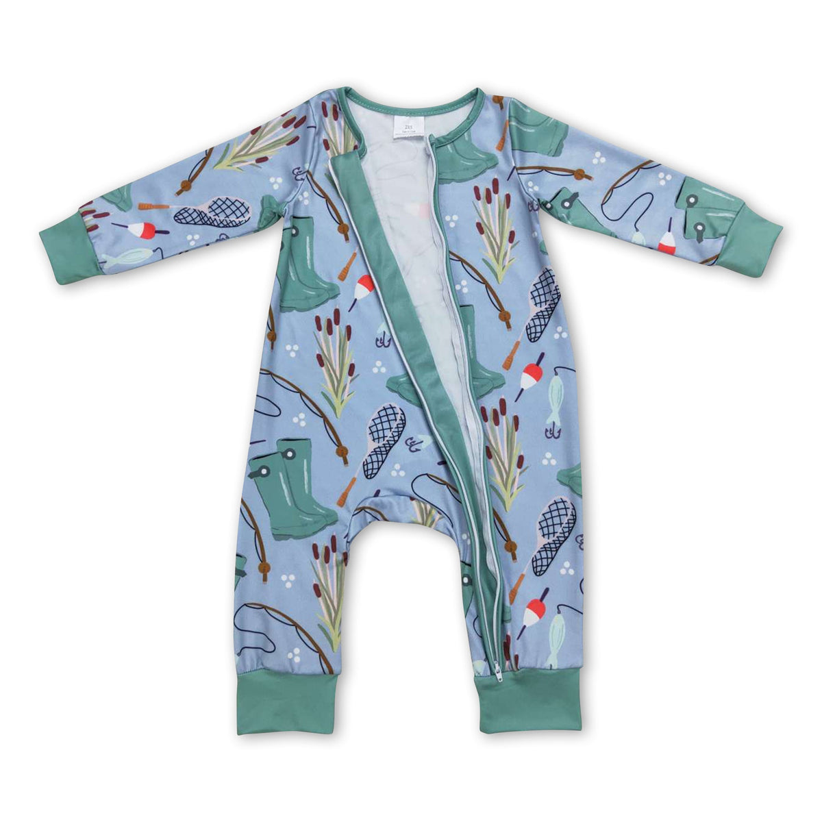 Fishing long sleeves baby boy zipper romper