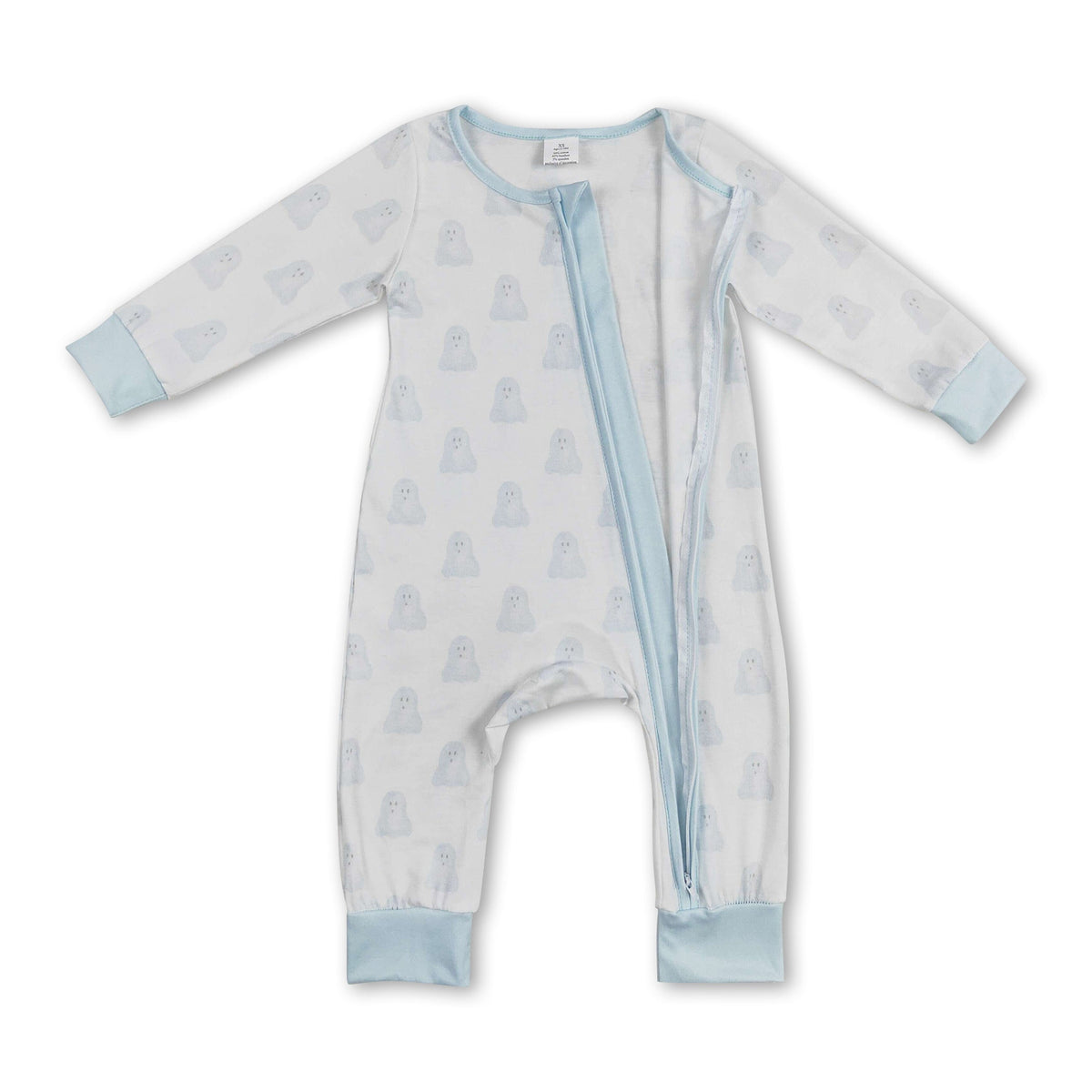 Light blue long sleeves dog baby boys zipper romper