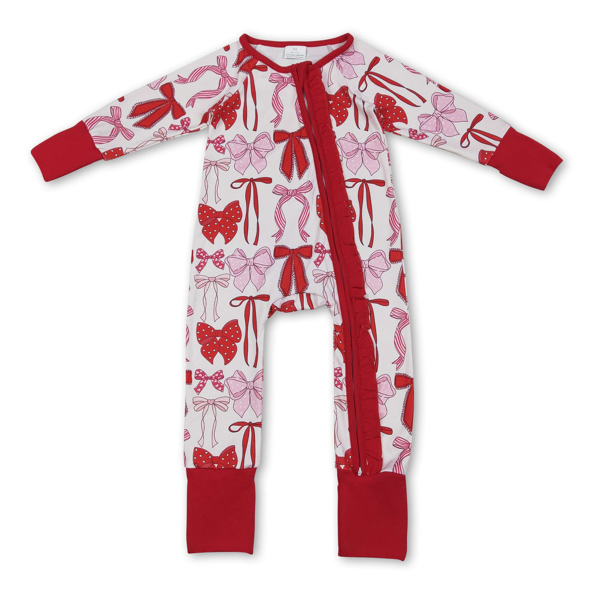 Long sleeves red pink bows baby girls zipper romper