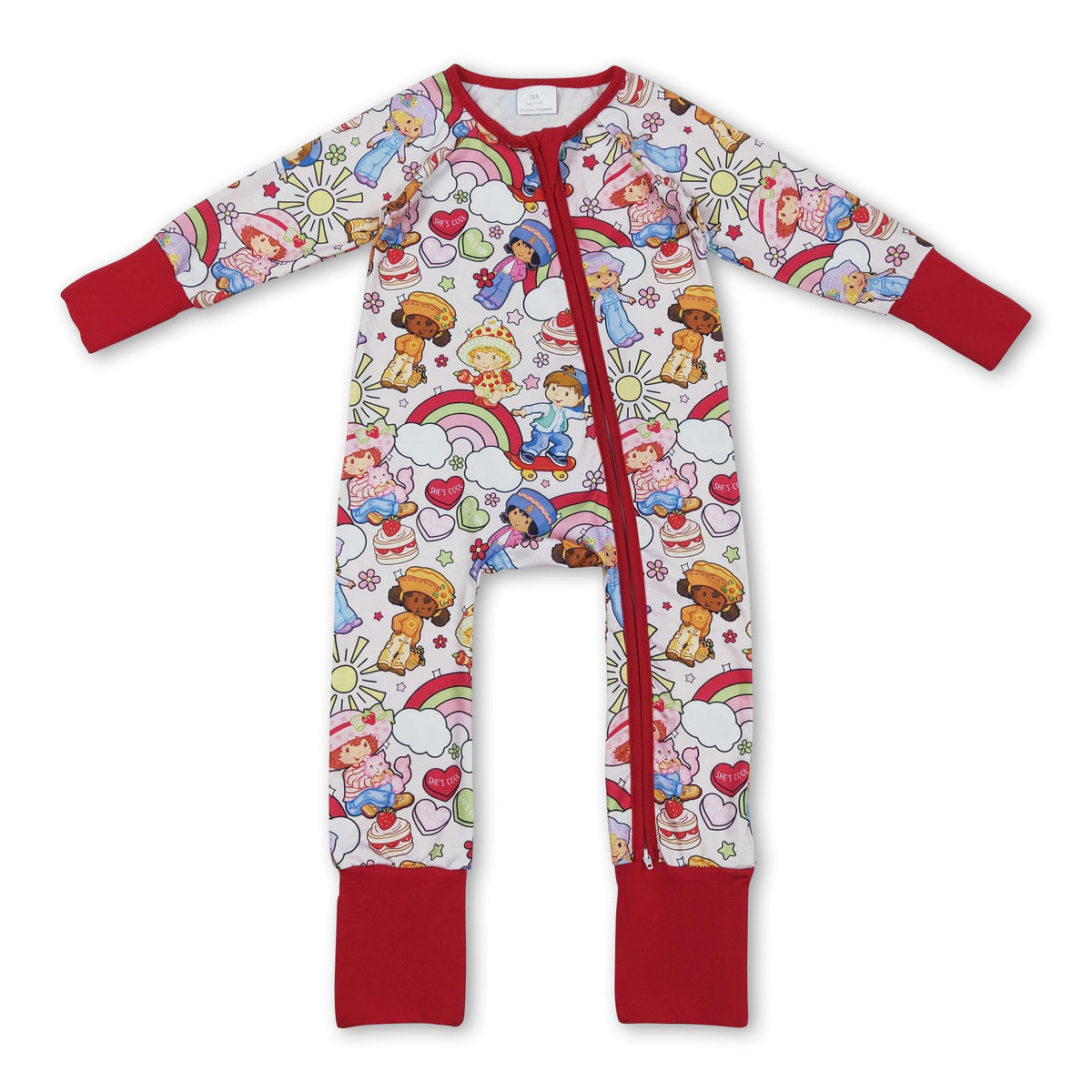 Long sleeves rainbow strawberry baby girls zipper romper