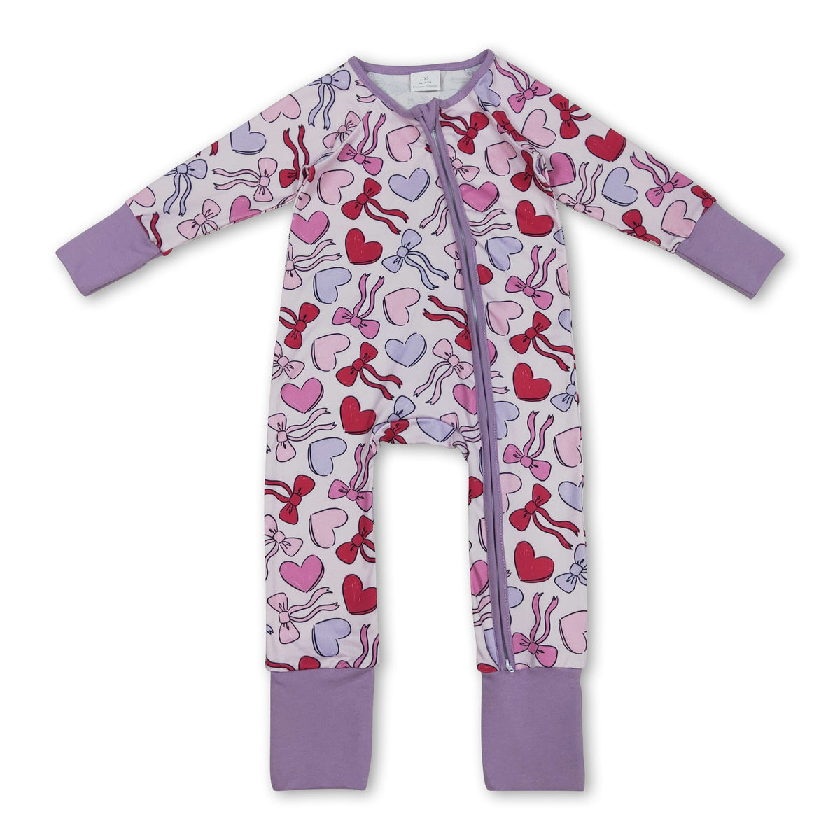 Long sleeves lavender heart bow baby Valentine's romper