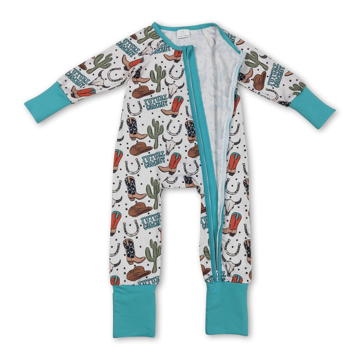 Long sleeves boots bull skull western baby boy zipper romper