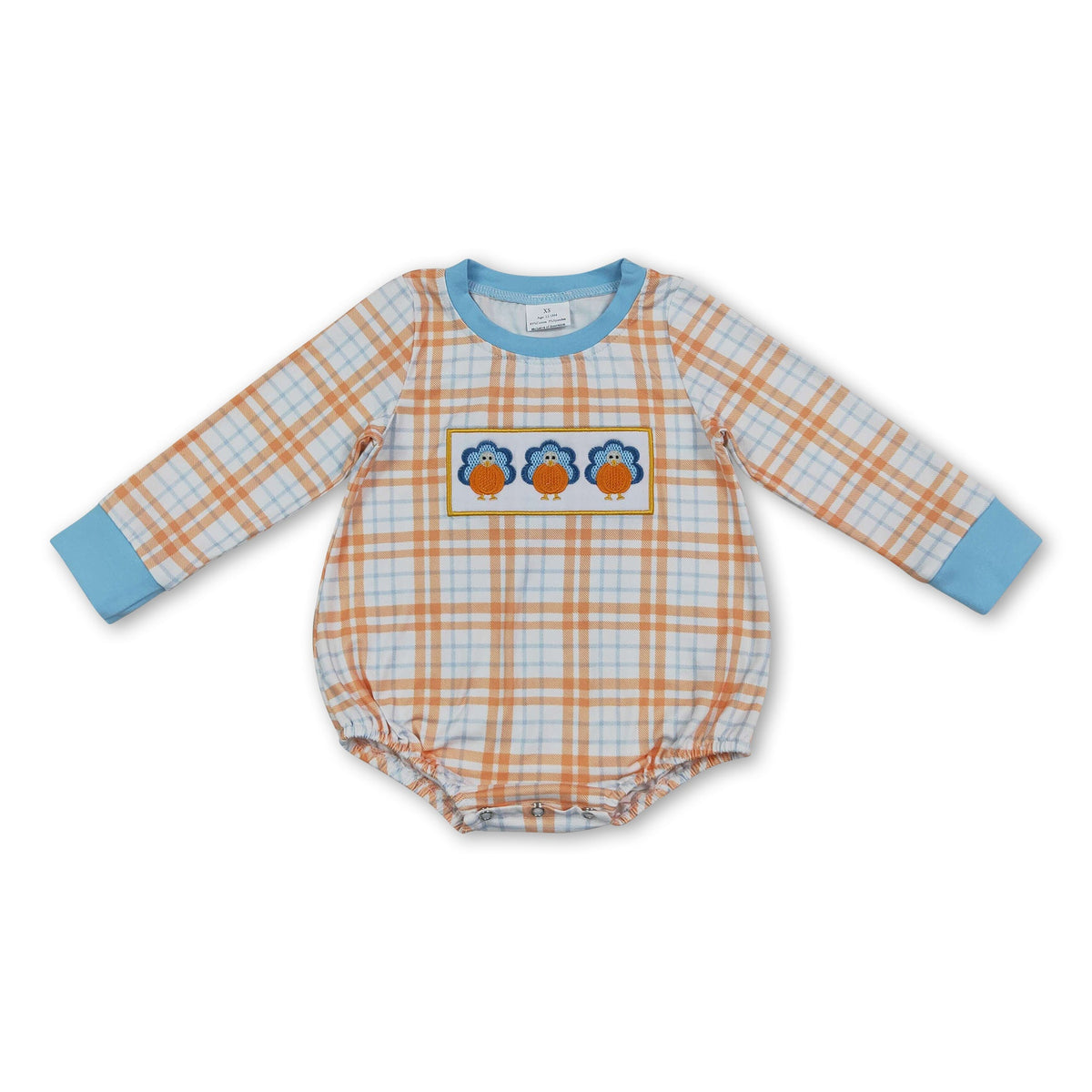 Plaid turkey pumpkin embroidery boy Thanksgiving romper