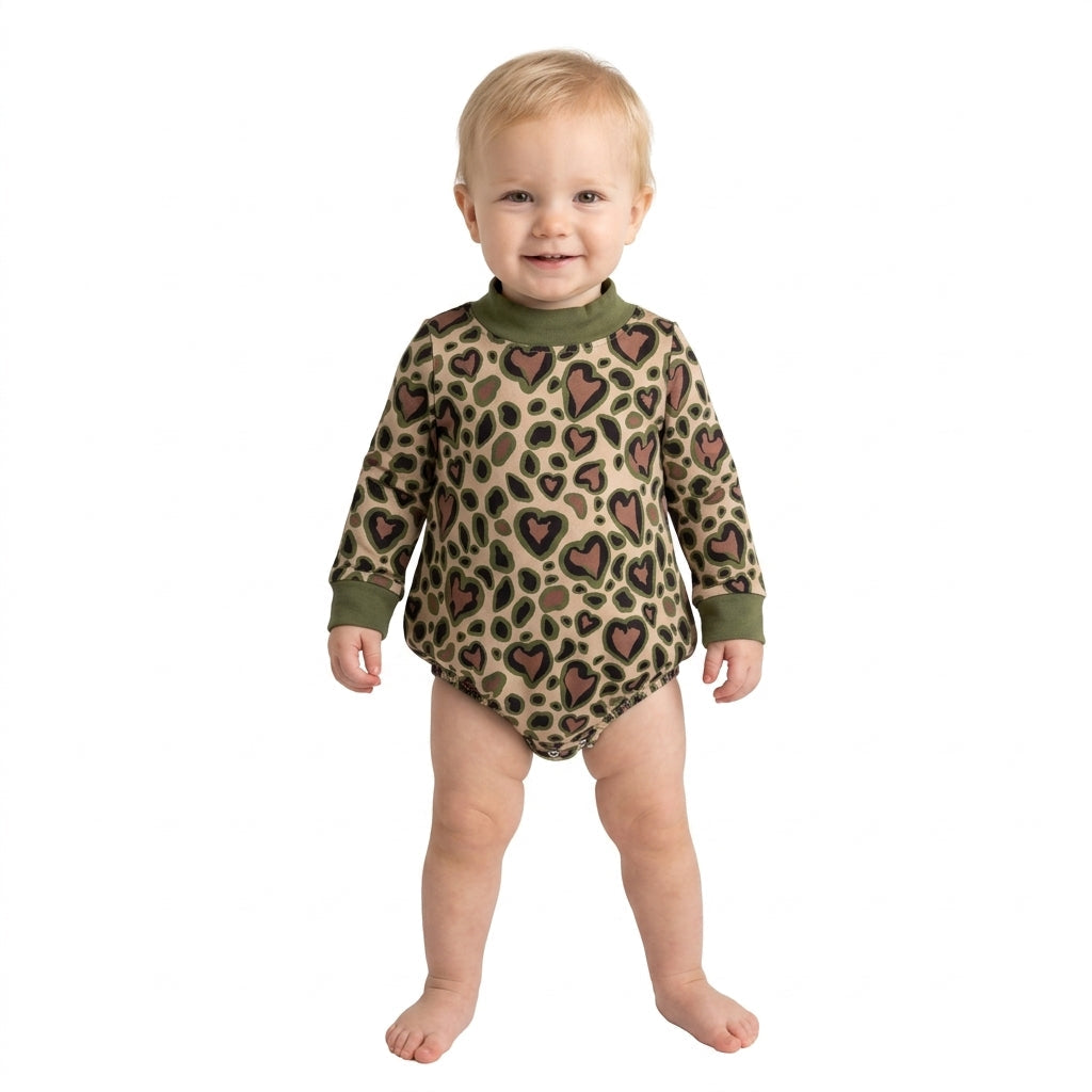 Green mock neck heart baby kids Valentine's romper