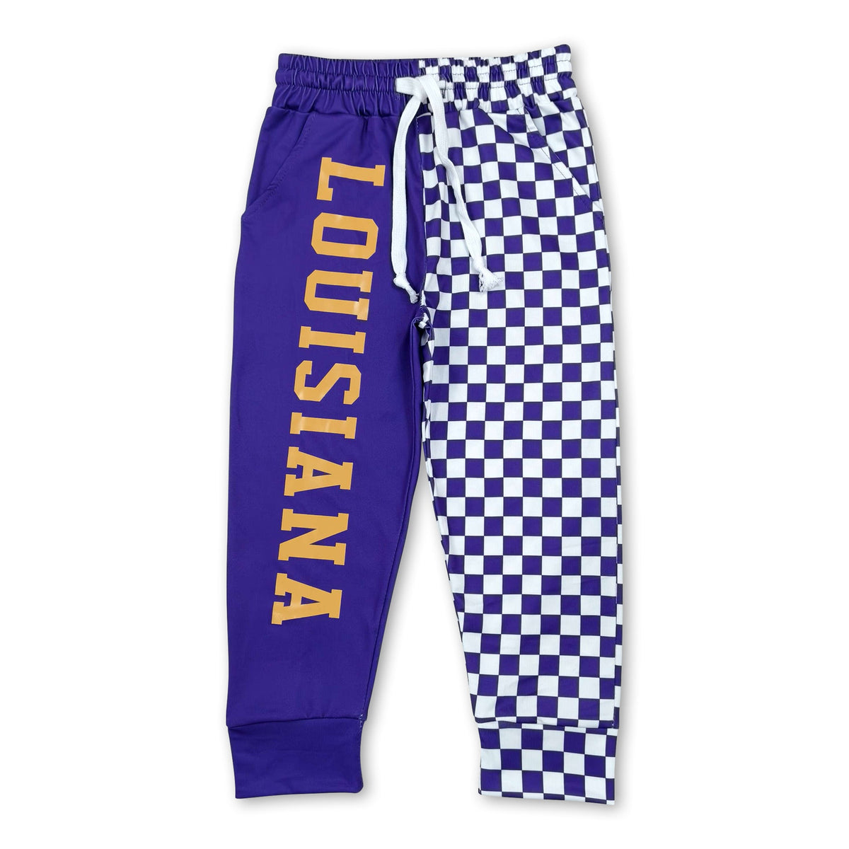 Purple plaid patchwork kids boys team pants