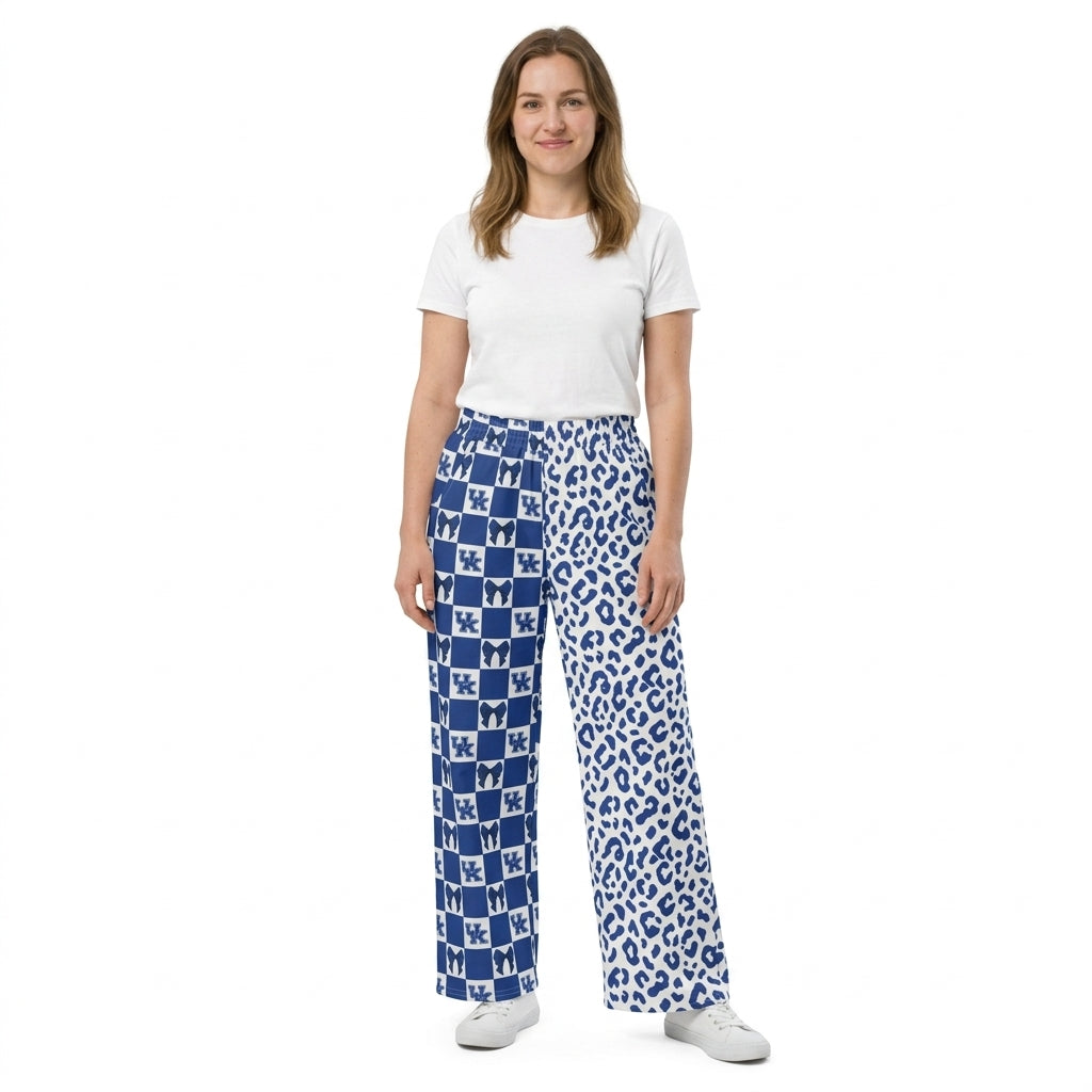 U K blue bow plaid leopard adult women team pants