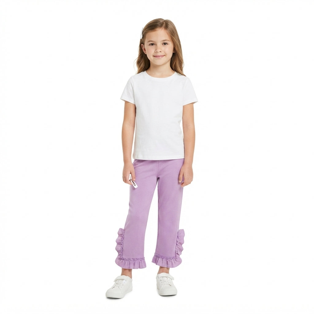 Lavender ruffle cotton kids girls pants