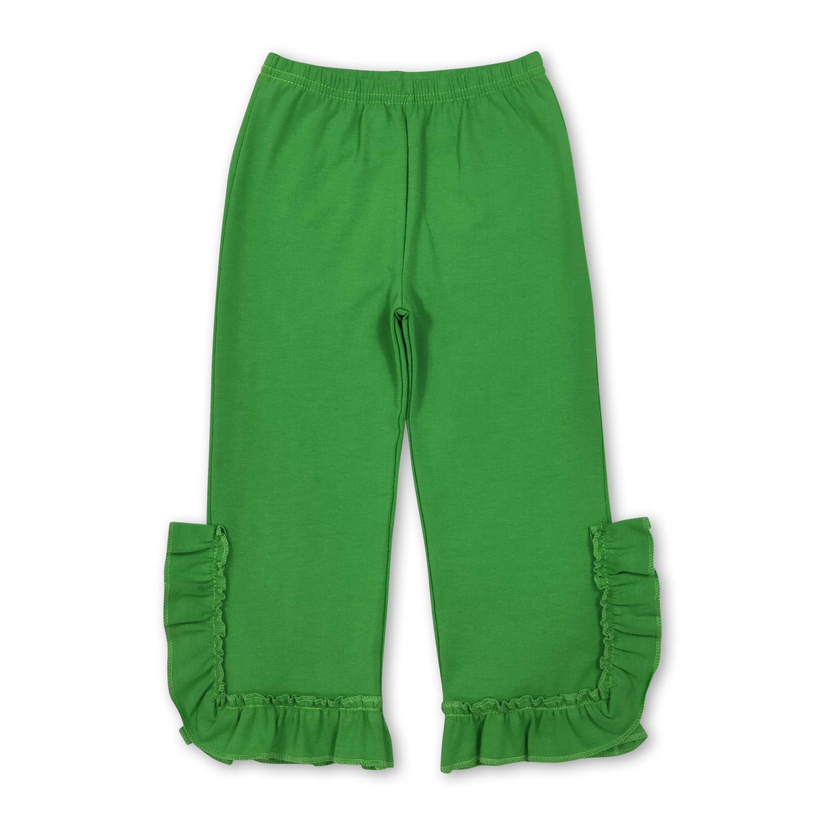 Green ruffle cotton kids girls pants