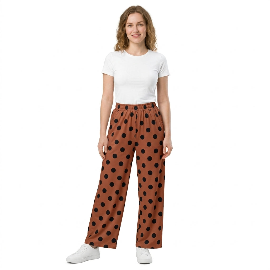 Brown black polka dots adult women pants