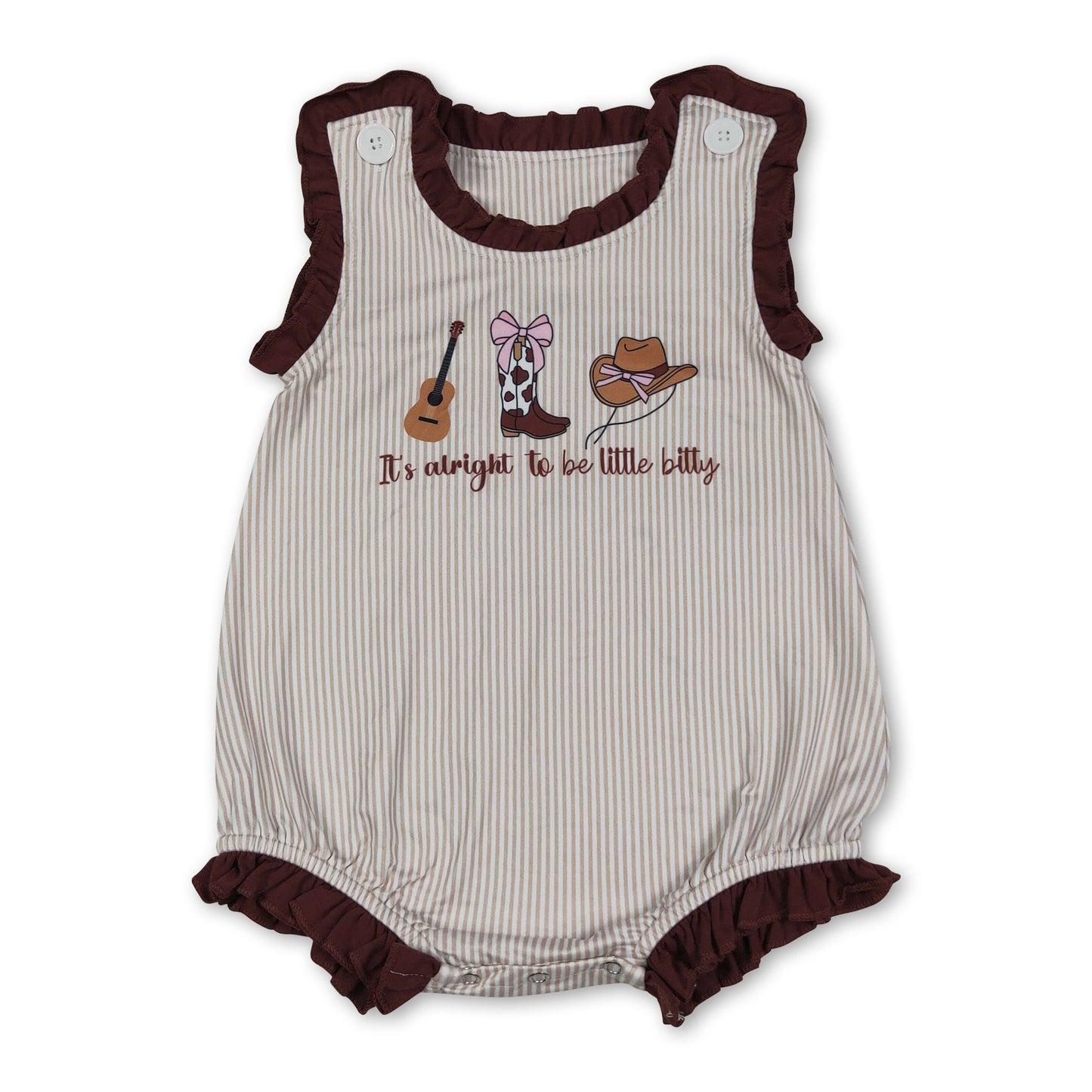 Ruffle stripe it's alright to be little bitty western baby romper