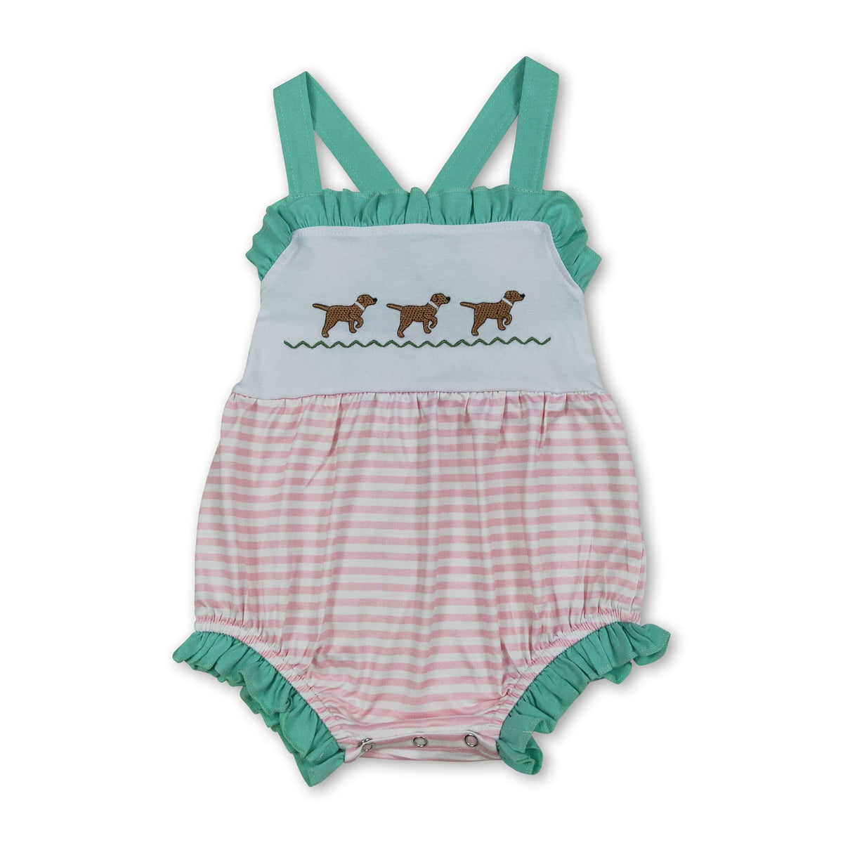 Ruffle straps dog stripe baby girls summer romper