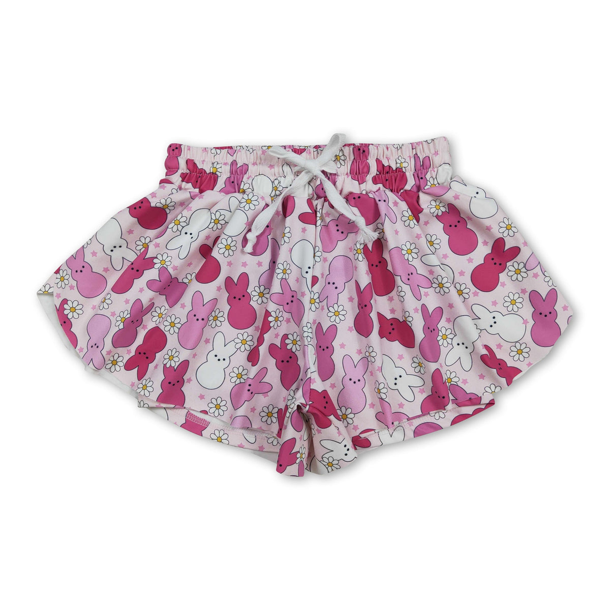 Floral pink white bunny kids girls Easter active shorts