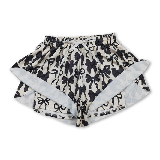 Black bows adult women summer active shorts