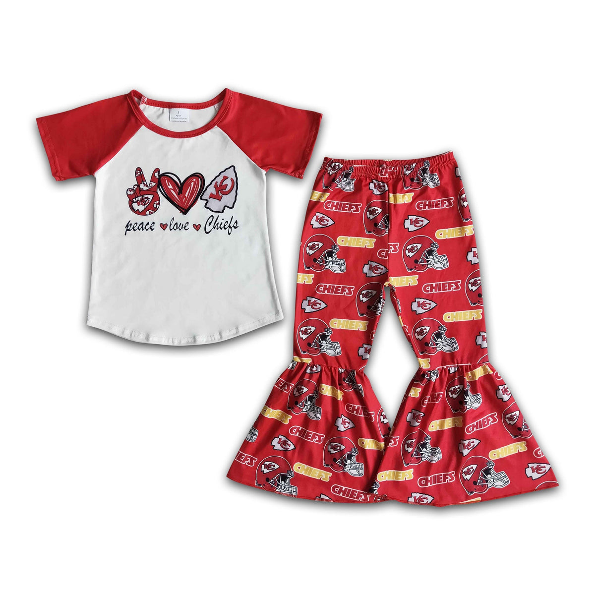 Peace love ragan bell bottom pants girls team clothing set