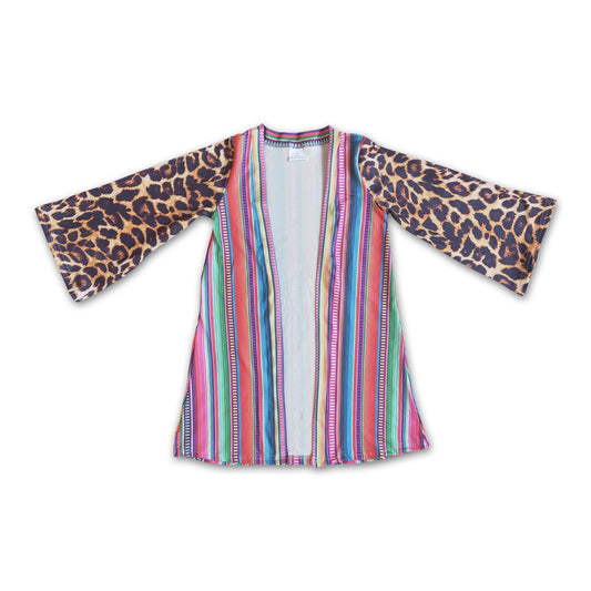 Girl Leopard Serape Striped Cardigan