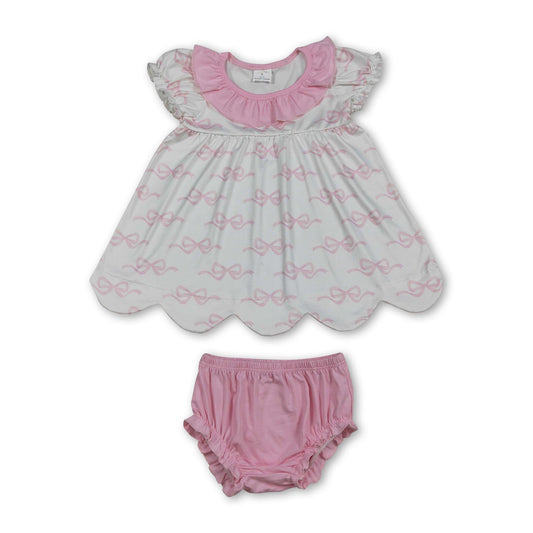 Short sleeves pink bow tunic bummies baby girls outfits