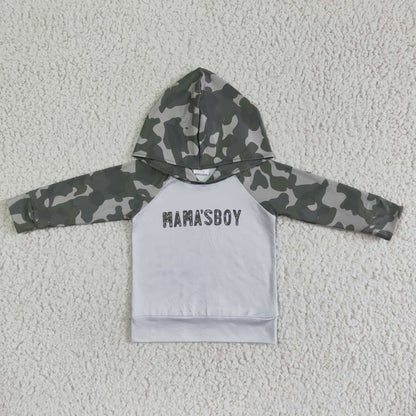 Mama's boy camo long sleeve boy hoodie