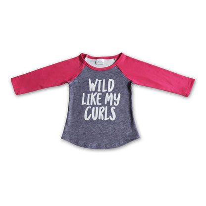 Wild like my curls girls long sleeve raglan