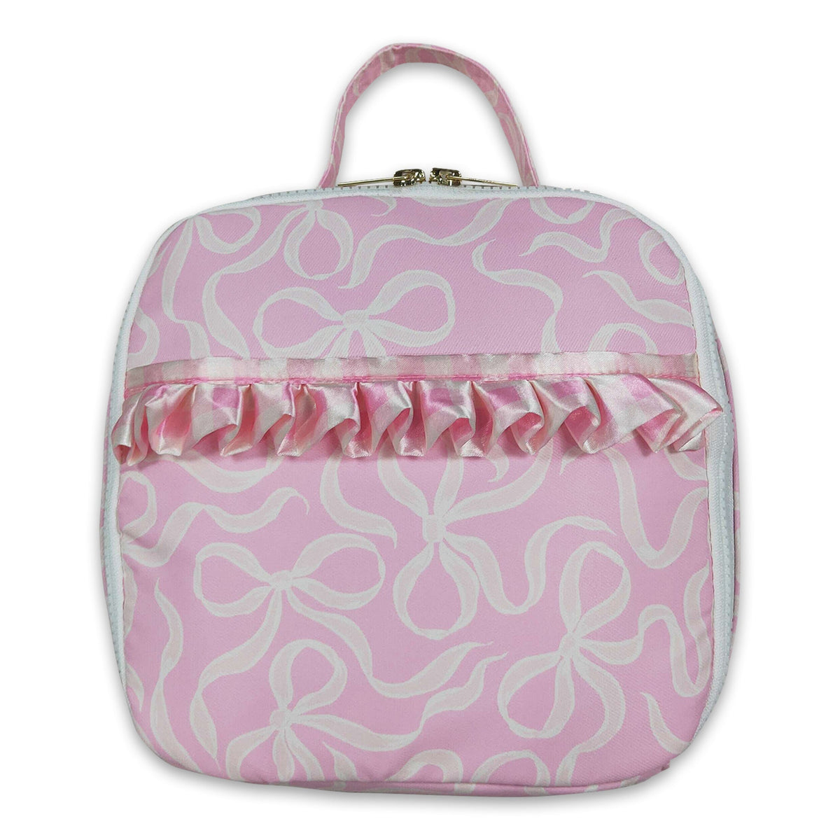 Light pink bow ruffle kids girls lunch box bag