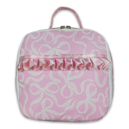 Light pink bow ruffle kids girls lunch box bag