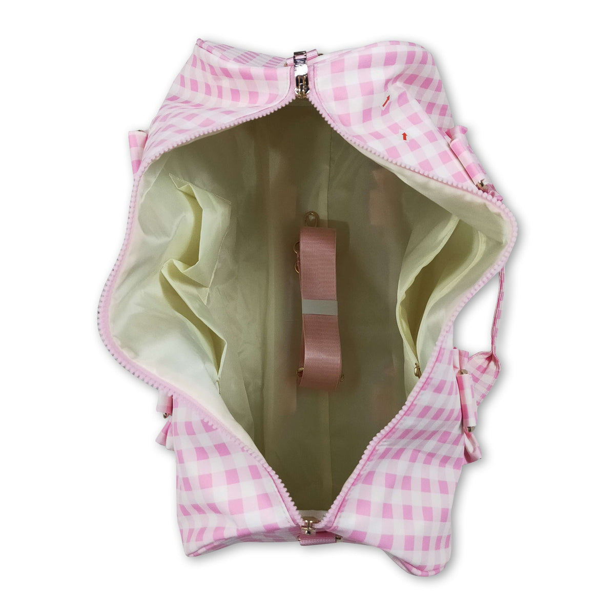 Pink plaid ruffle women duffel bag
