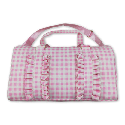 Pink plaid ruffle women duffel bag