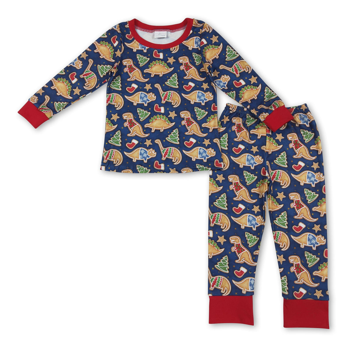 Blue dinosaur Christmas tree kids boys pajamas