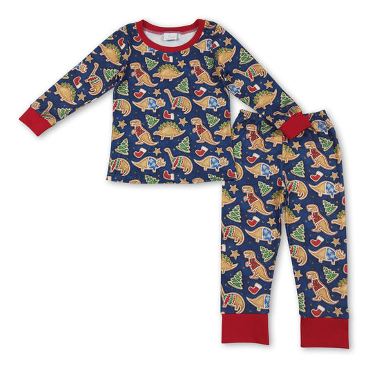 Blue dinosaur Christmas tree kids boys pajamas