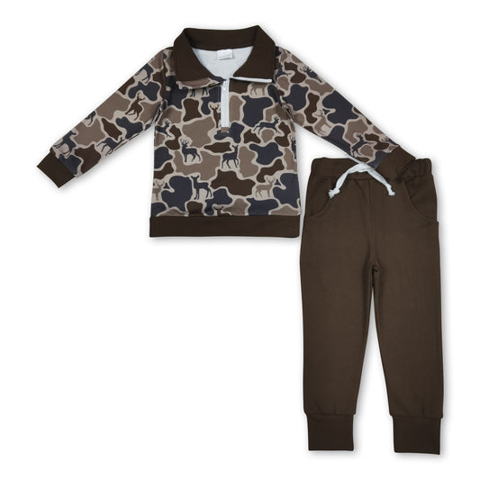 Long sleeves brown deer camo pullover pants boys clothes