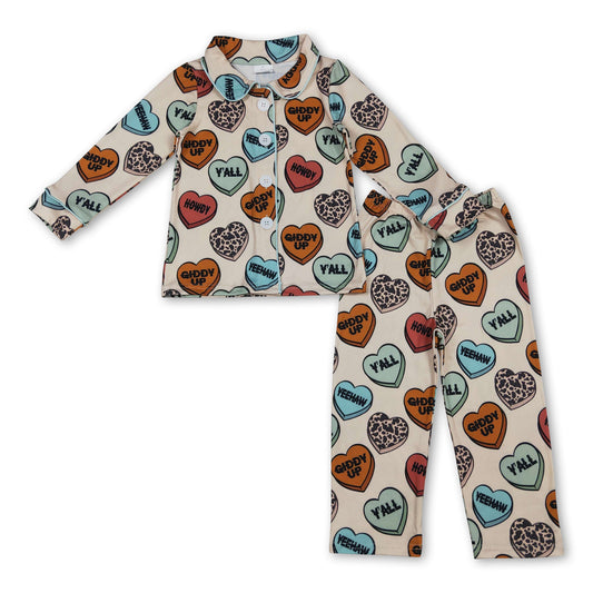 Cow heart boys western valentine's button down pajamas
