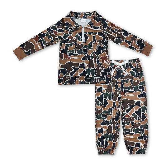 Brown camo zipper pullover pants kids boys clothing