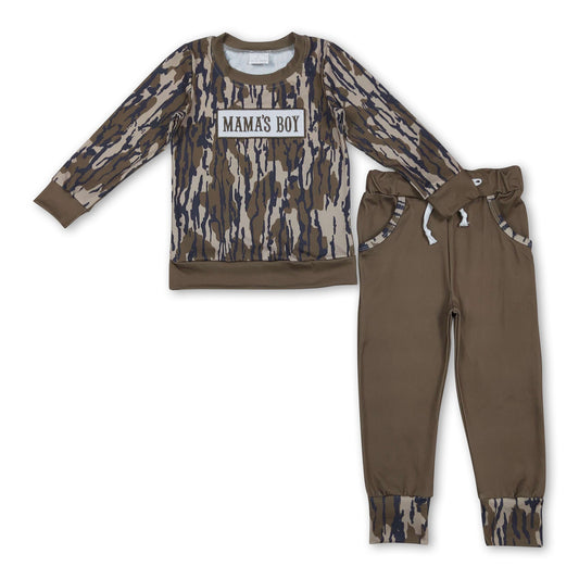 Mama's boy camo long sleeves top pants children outfits