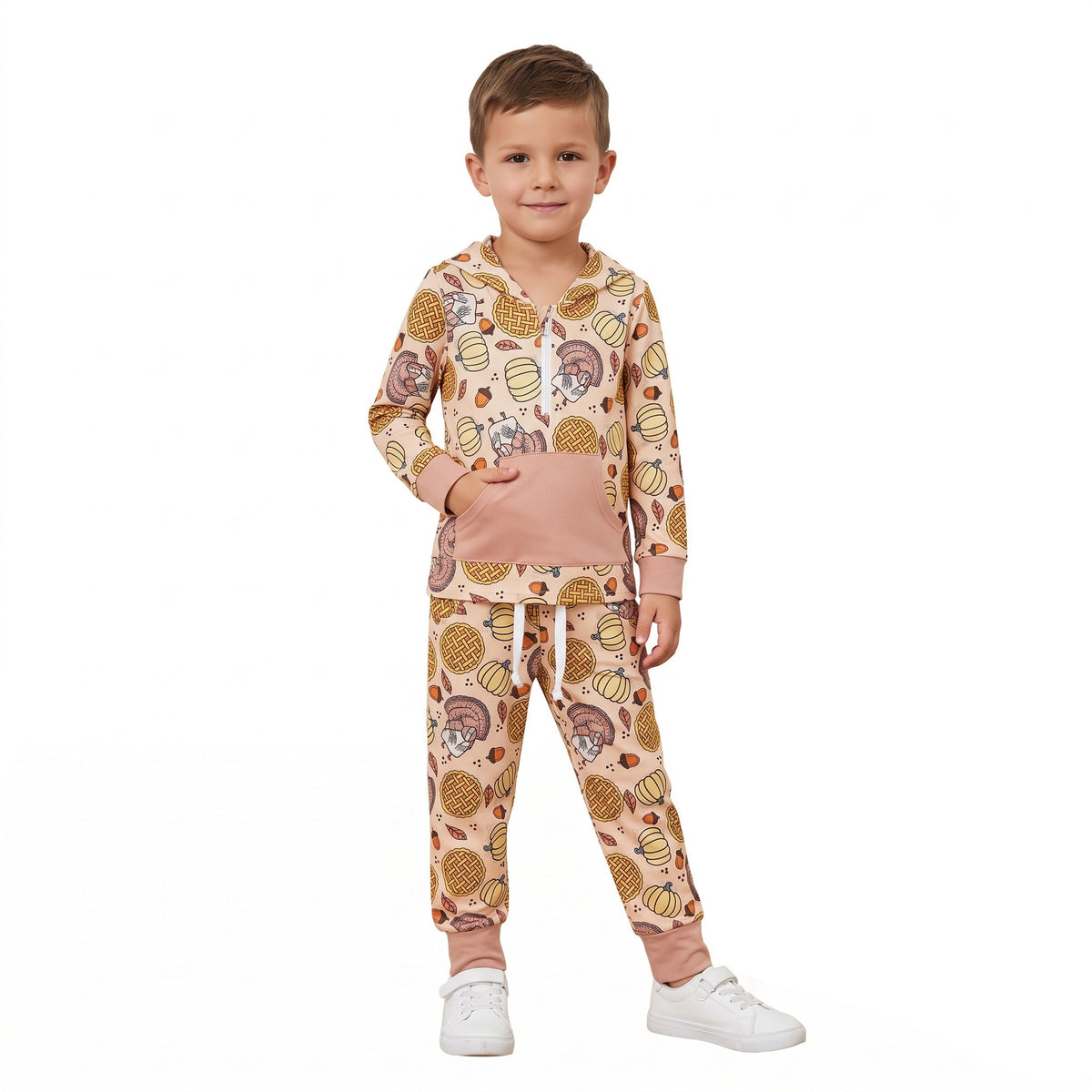 Pumpkin turkey hoodie pants girls Thanksgiving outfits