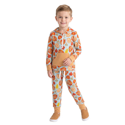 Long sleeves turkey zipper hoodie pants boy Thanksgiving set