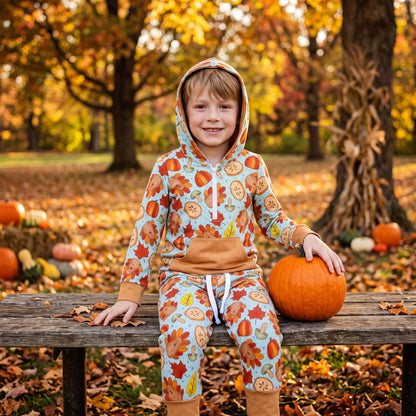Long sleeves turkey zipper hoodie pants boy Thanksgiving set