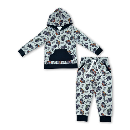 Long sleeves trucks flag hoodie pants boys clothing set