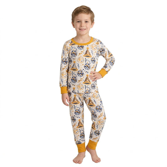 Long sleeves top pants boys Happy New Year pajamas set