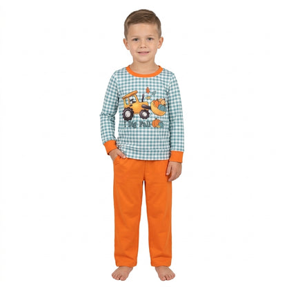 I dig fall pumpkin plaid top pants boys clothing set