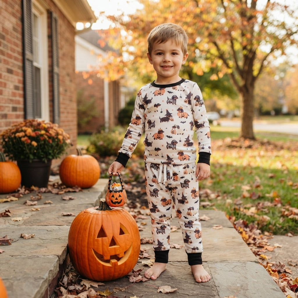 Pumpkin dog top pants Halloween boys pajamas