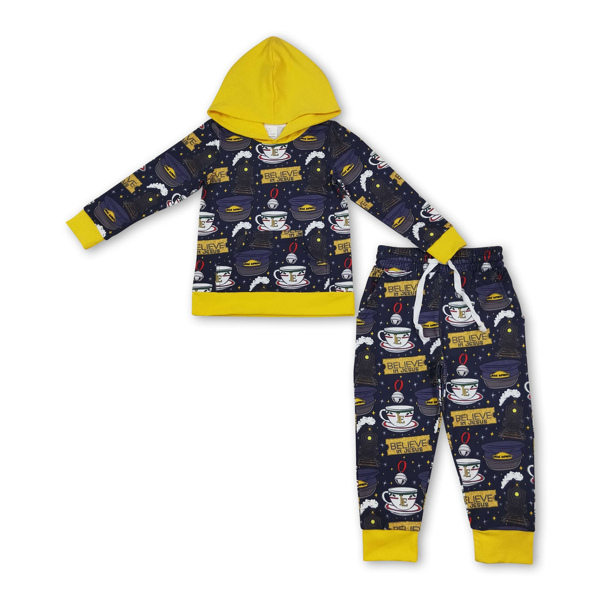 Long sleeves ring believe kids boys Christmas hoodie set