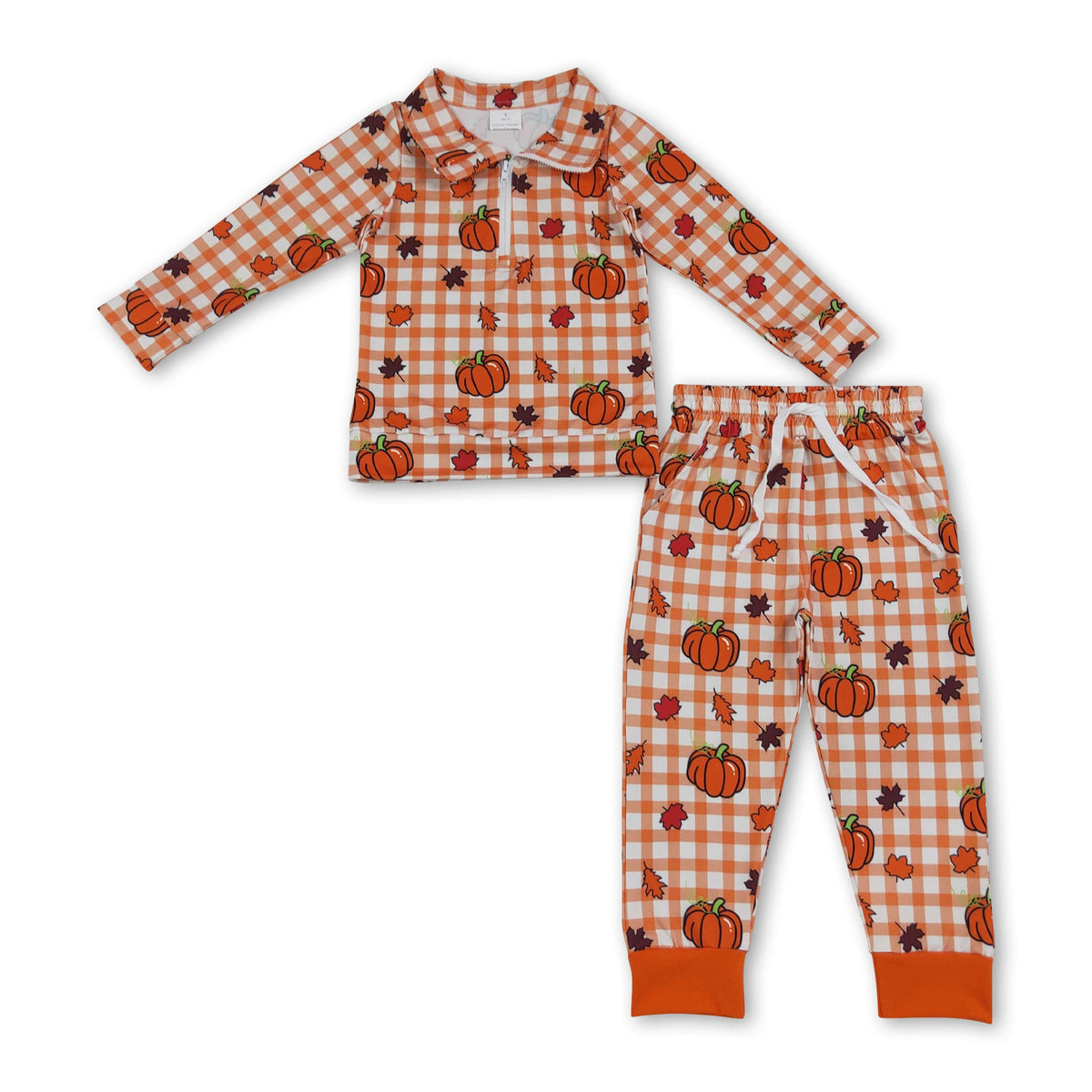 Plaid pumpkin leaves pullover pants kids boys fall outfits