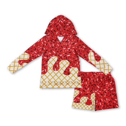 Red ice cream sprinkle hoodie shorts kids boys clothing