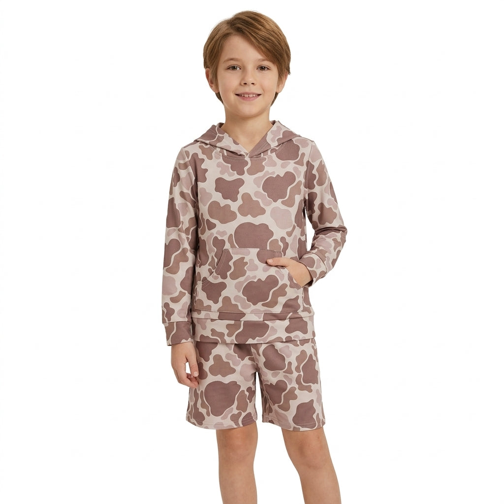 Long sleeves khaki camo hoodie shorts kids boys outfit