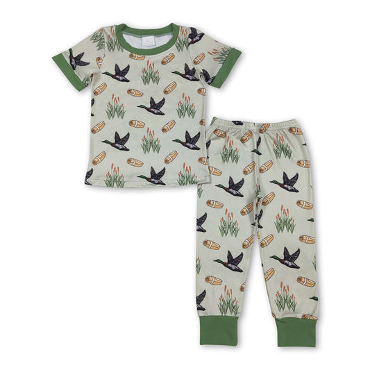 Green short sleeves duck top pants boys pajamas