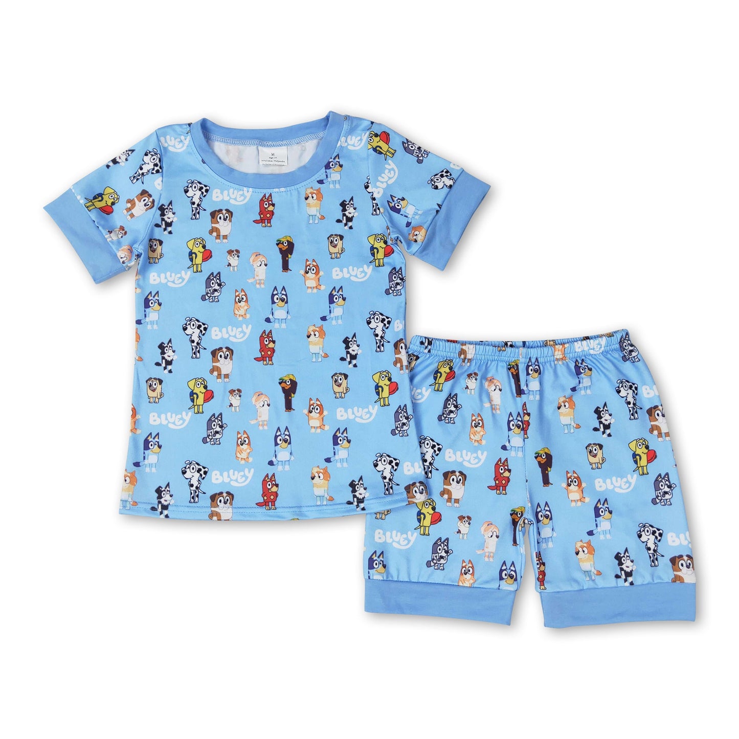 Short sleeves blue dog top shorts boys summer pajamas