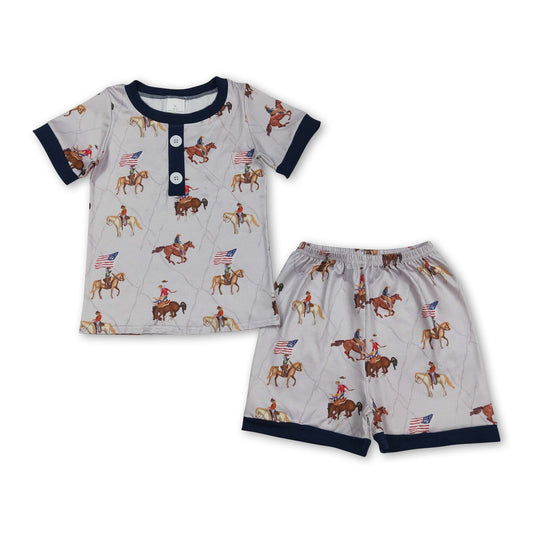 Short sleeves flag rodeo kids boys western pajamas