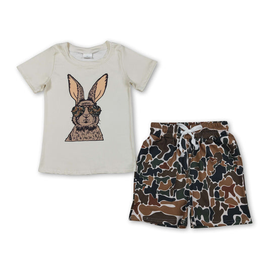 Rabbit top camo shorts toddler boys Easter outfits