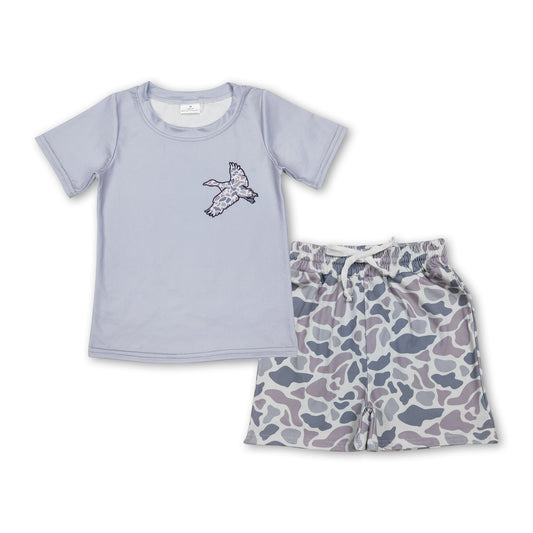 Grey camo duck top shorts kids boys summer outfits
